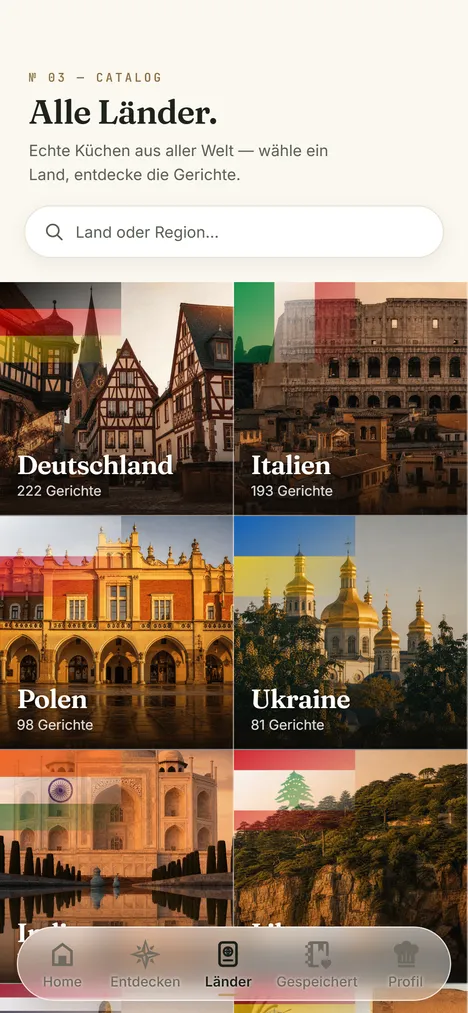 Länder-Screen: echte Küchen aus aller Welt
